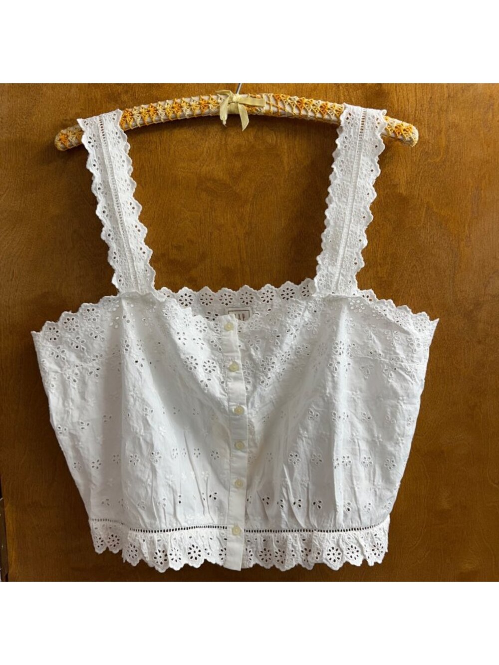 Gap x Doen Eyelet Cropped Cotton Top NWT White Size L Feminine Coquette